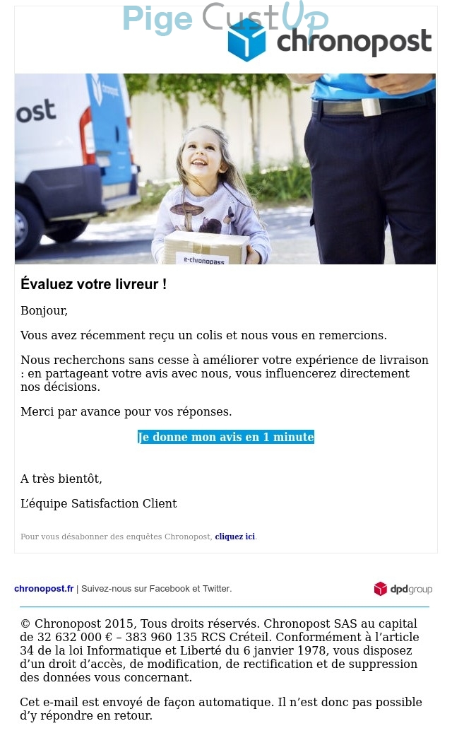 Exemple de Type de media  e-mailing - Chronopost - Enquêtes Clients - Consultation client