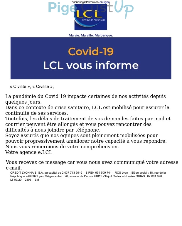 Exemple de Type de media  e-mailing - LCL - Marketing relationnel - Newsletter