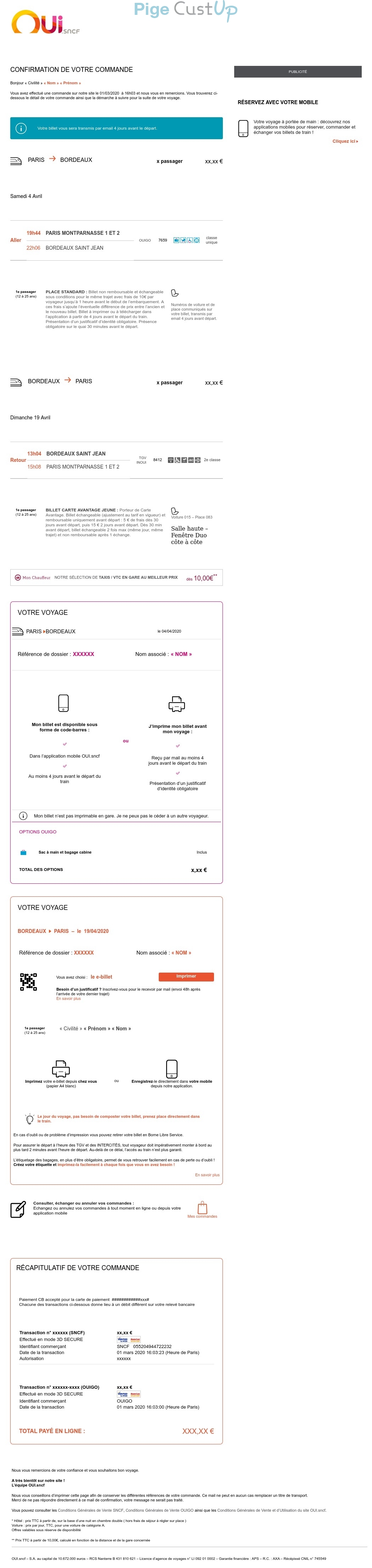 Exemple de Type de media  e-mailing - OuiSncf - Transactionnels - Confirmation de commande