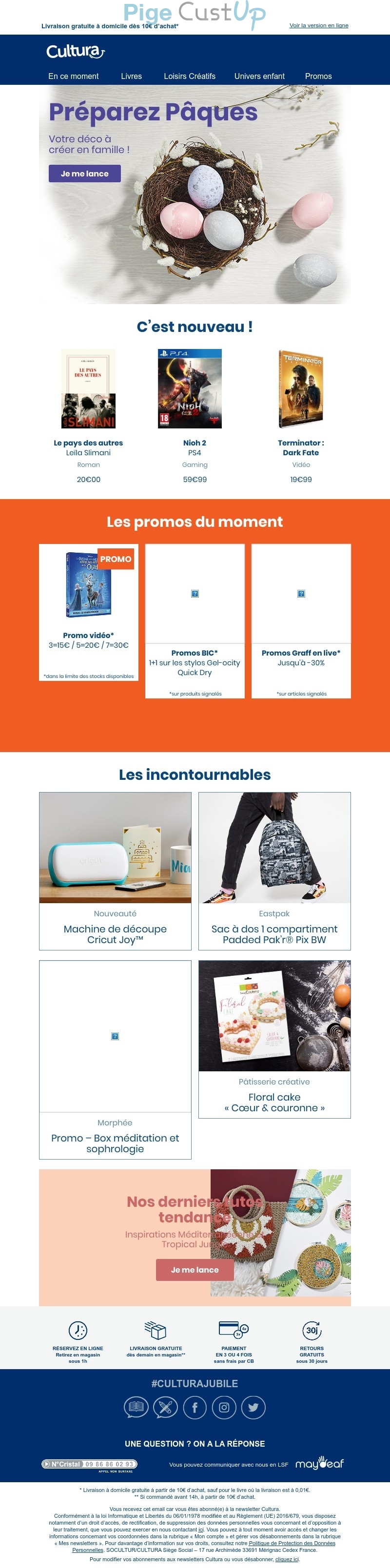 Exemple de Type de media  e-mailing - Cultura - Marketing relationnel - Calendaire (Noël, St valentin, Vœux, …) - Marketing marque - Communication Produits - Nouveaux produits - Marketing fidélisation - Incitation au réachat - Marketing Acquisition - Ventes flash, soldes, demarque, promo, réduction