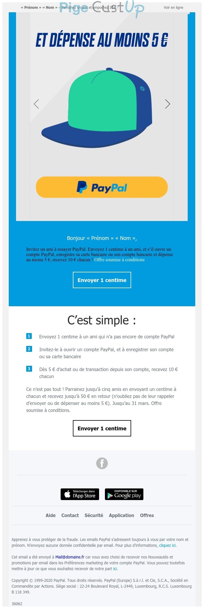 Exemple de Type de media  e-mailing - Paypal - Marketing Acquisition - Parrainage