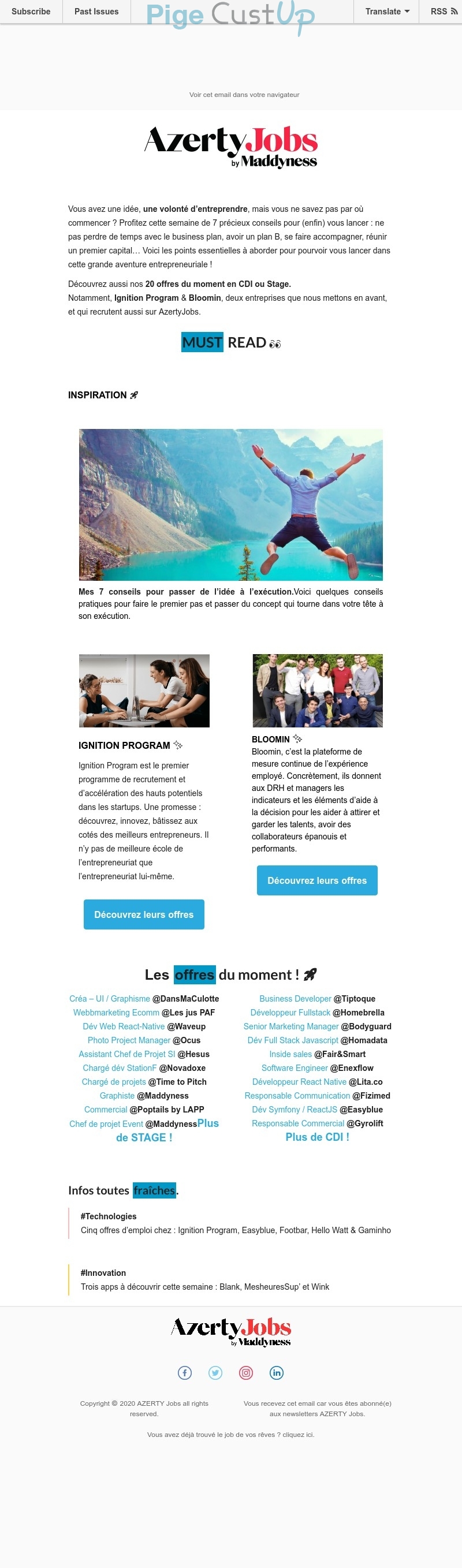 Exemple de Type de media  e-mailing - Azertyjobs - Marketing relationnel - Newsletter