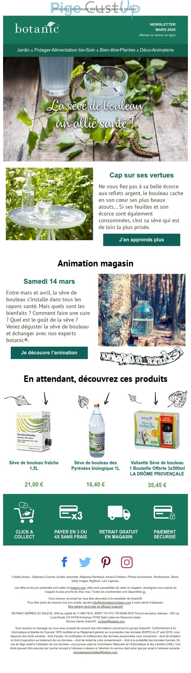 Exemple de Type de media  e-mailing - Botanic - Marketing marque - Communication Produits - Nouveaux produits - Marketing relationnel - Evénement - Newsletter - Marketing fidélisation - Incitation au réachat