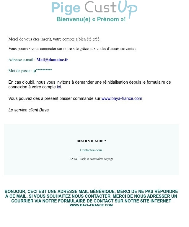 Exemple de Type de media  e-mailing - Baya - Marketing relationnel - Bienvenue - Welcome - Transactionnels - Confirmation Ouverture de compte