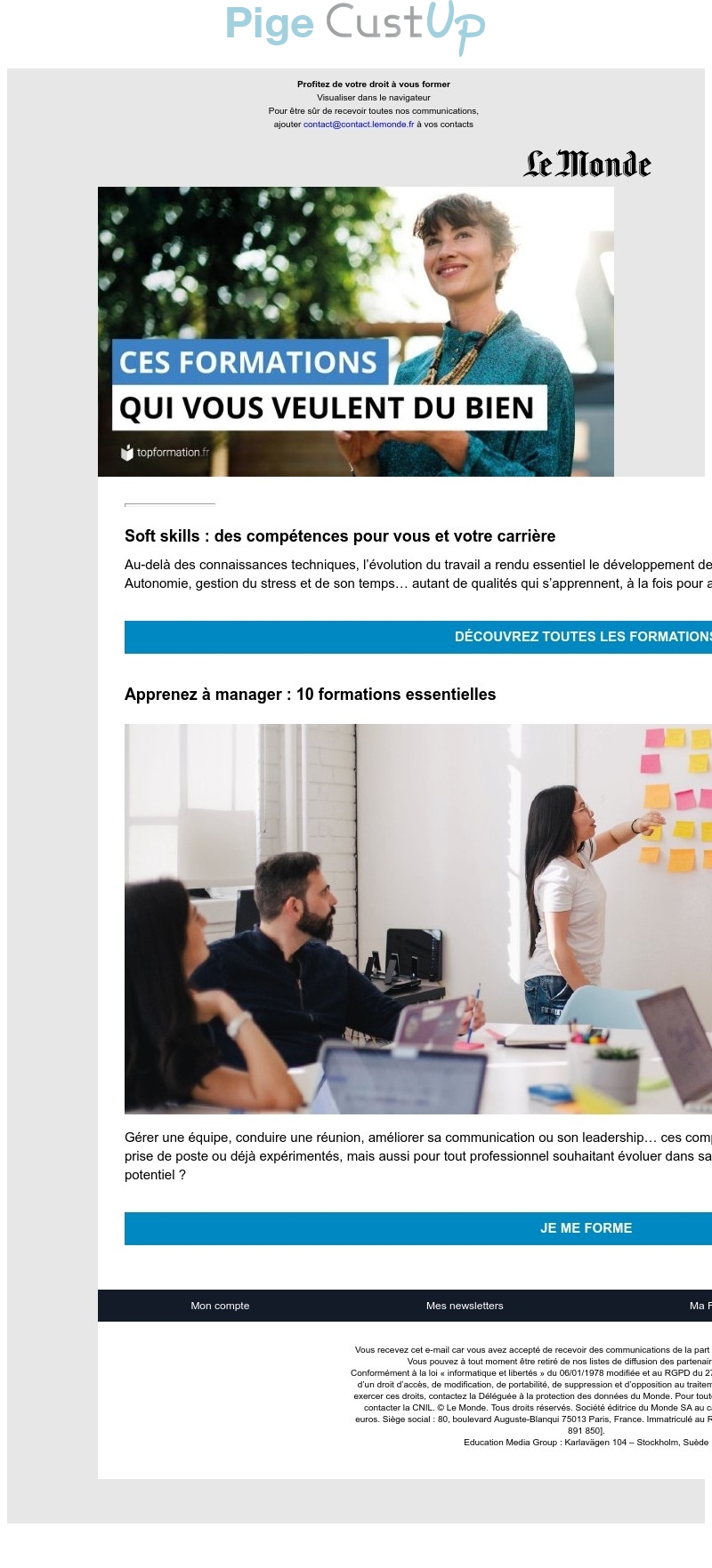 Exemple de Type de media  e-mailing - Le Monde.fr - Marketing relationnel - Newsletter