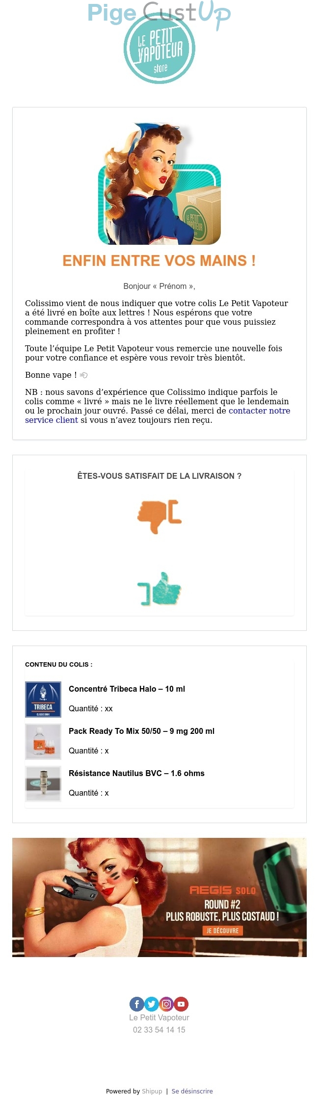 Exemple de Type de media  e-mailing - Le Petit Vapoteur - Transactionnels - Confirmation Livraison