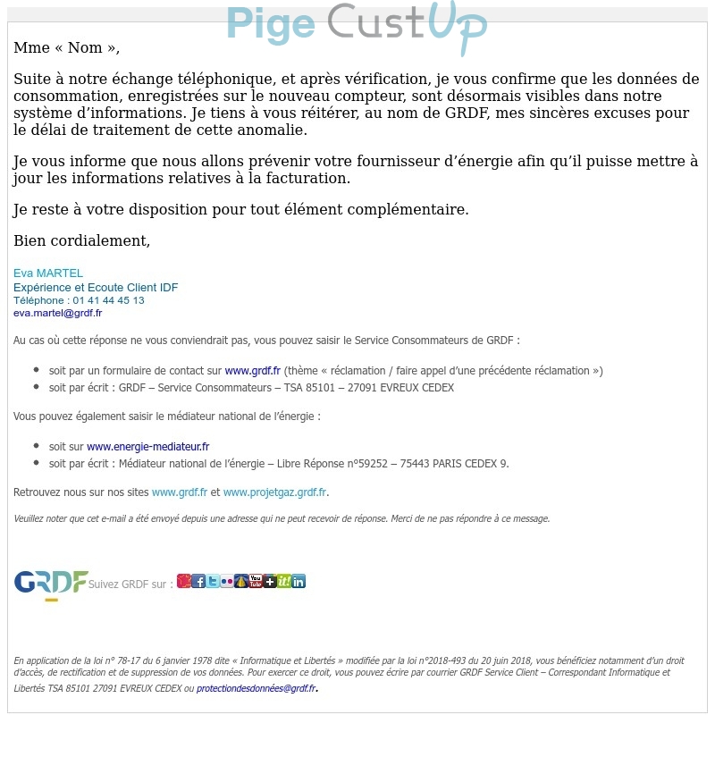 Exemple de Type de media  e-mailing - GRDF - Service Clients - Suivi de demande