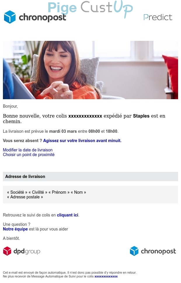 Exemple de Type de media  e-mailing - STAPLES JPG - Transactionnels - Suivi de commande Expédition / Livraison