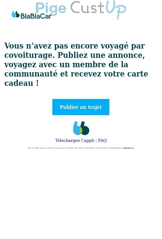 Exemple de Type de media  e-mailing - BlaBlaCar - Marketing Acquisition - Gratuit - Cadeau - Relance inactifs