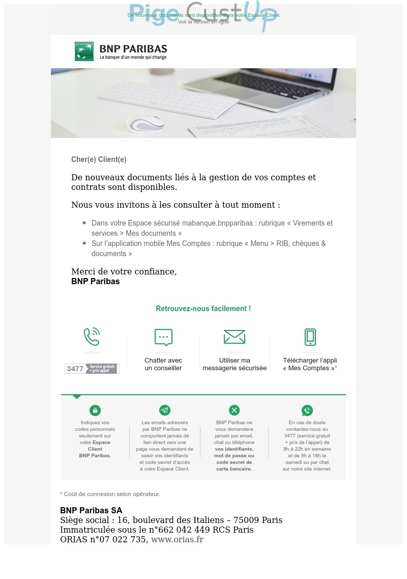 Exemple de Type de media  e-mailing - BNP - Marketing relationnel - Alerting