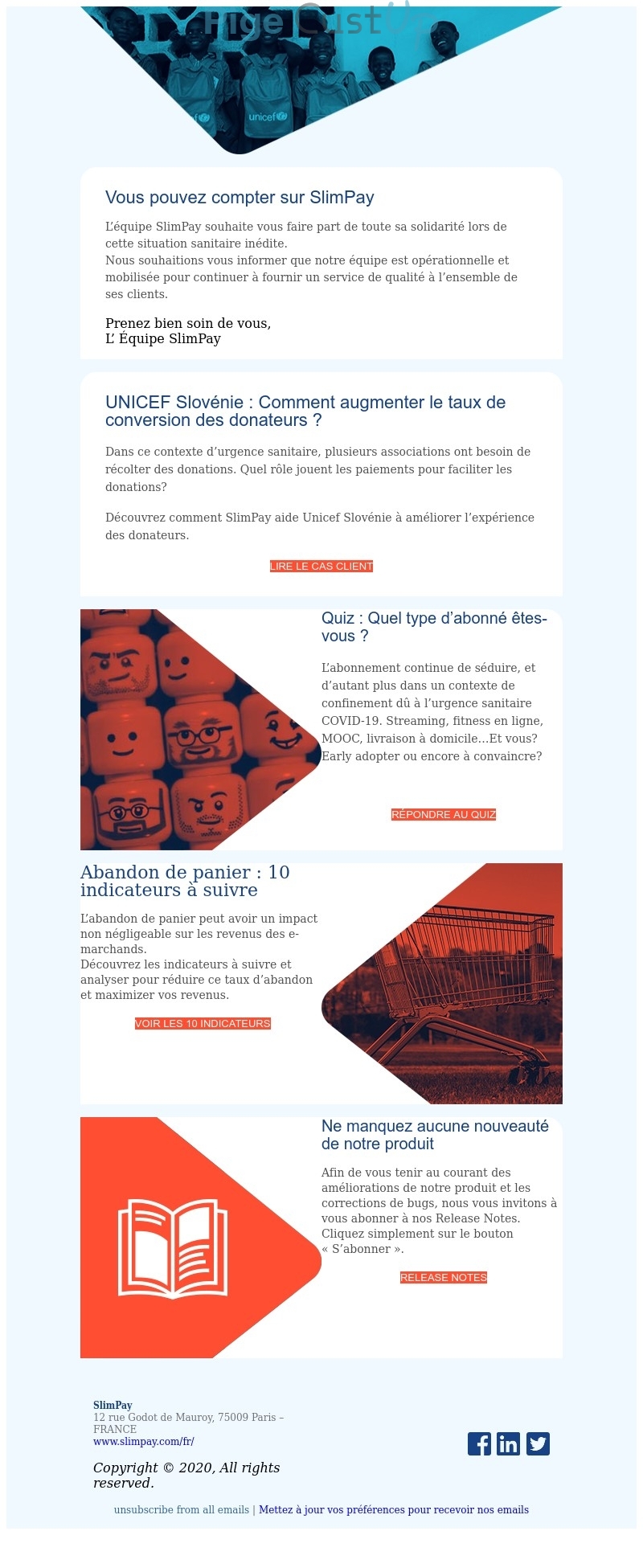 Exemple de Type de media  e-mailing - Slimpay - Marketing relationnel - Newsletter