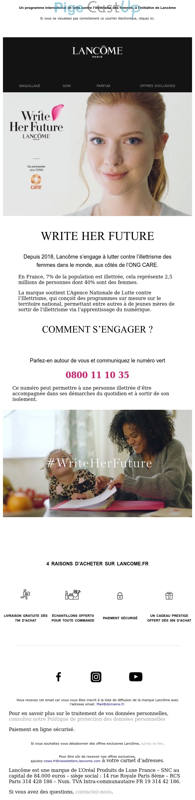 Exemple de Type de media  e-mailing - Lancôme - Marketing marque - Appel à contribution - Institutionnel - Partenariats - Marketing fidélisation - Incitation au réachat