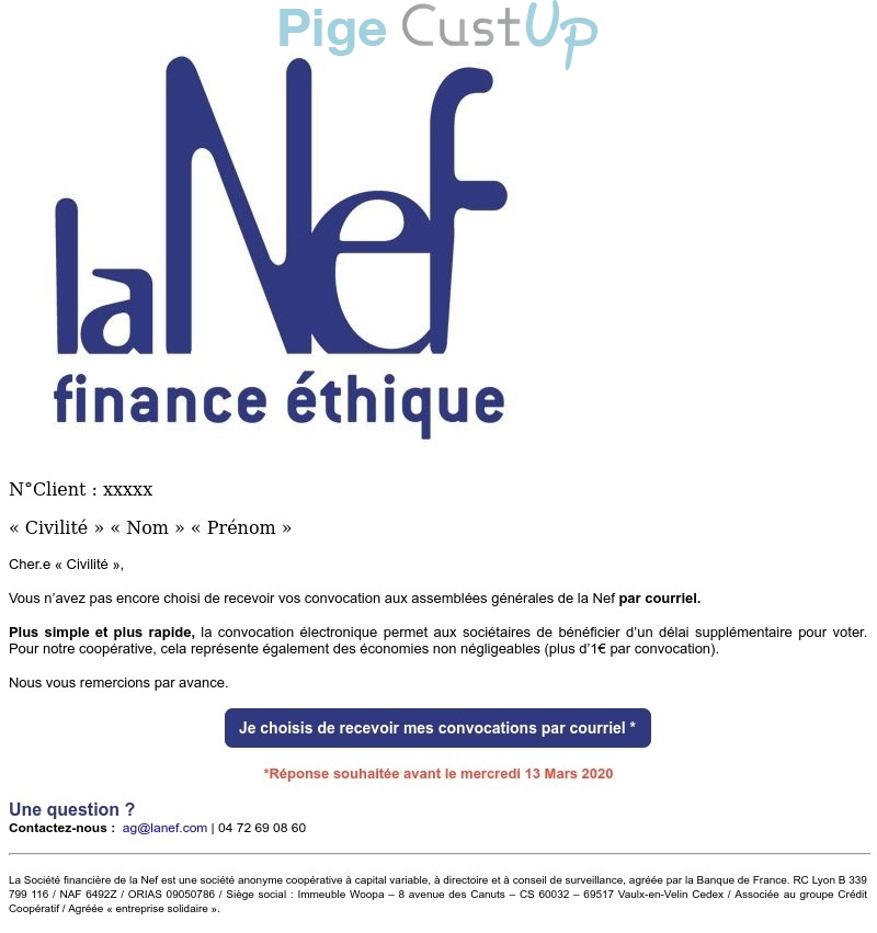 Exemple de Type de media  e-mailing - La Nef - Marketing marque - Institutionnel