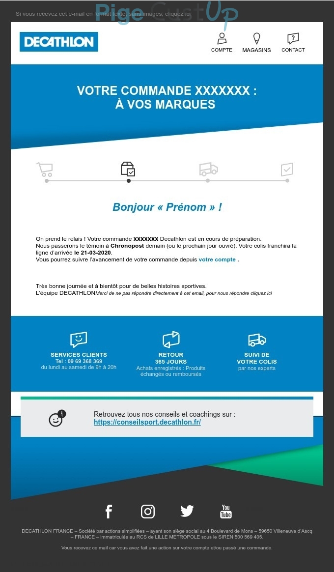 Exemple de Type de media  e-mailing - Décathlon - Transactionnels - Suivi de commande Préparation