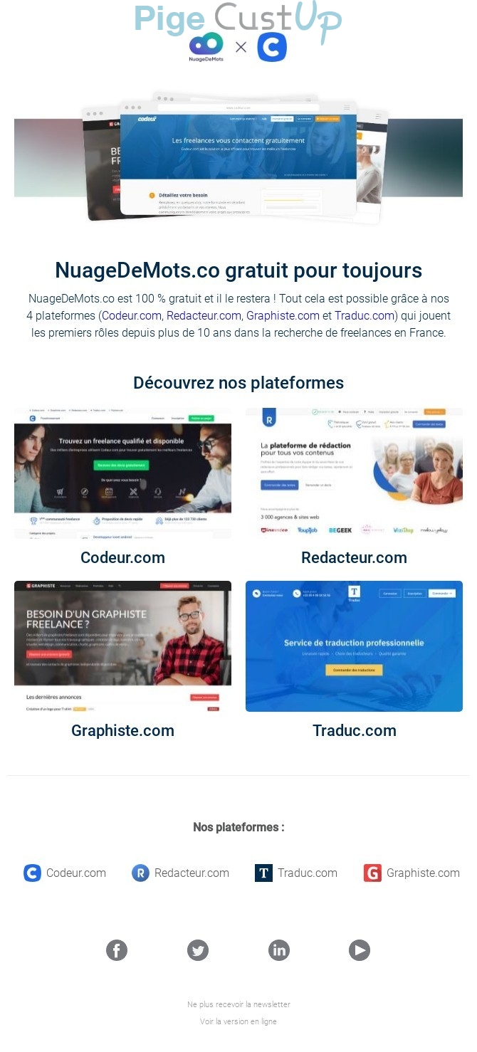 Exemple de Type de media  e-mailing - Nuagedemots.com - Collecte de données - Acquisition de leads - Marketing marque - Communication Produits - Nouveaux produits - Communication Services - Nouveaux Services