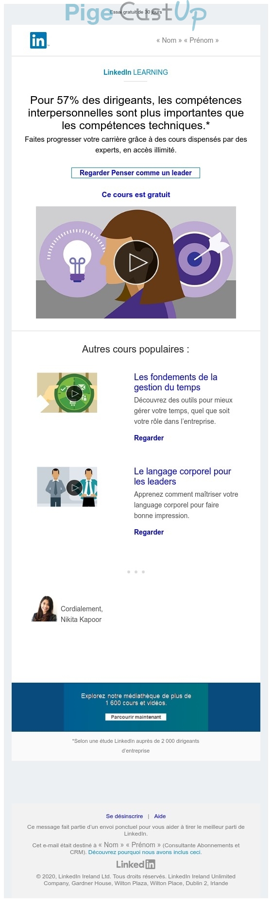 Exemple de Type de media  e-mailing - LinkedIn - Marketing marque - Communication Produits - Nouveaux produits - Marketing Acquisition - Gratuit - Cadeau