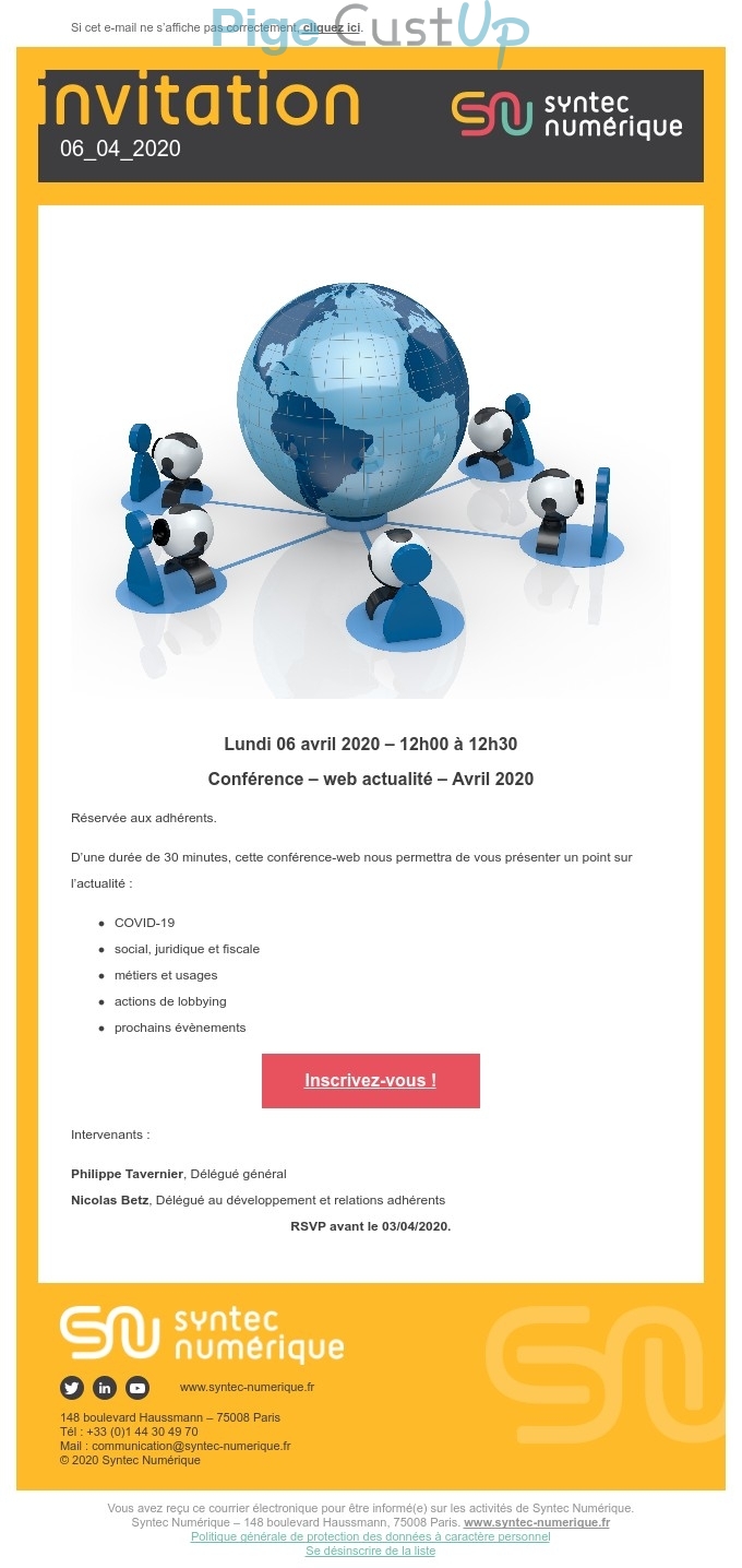 Exemple de Type de media  e-mailing - Syntec Numérique - Marketing relationnel - Evénement