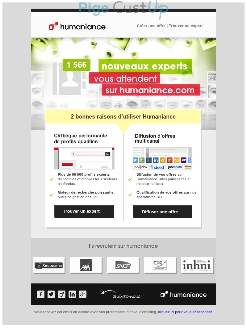 Exemple de Type de media  e-mailing - Humaniance - Marketing Acquisition - Relance inactifs