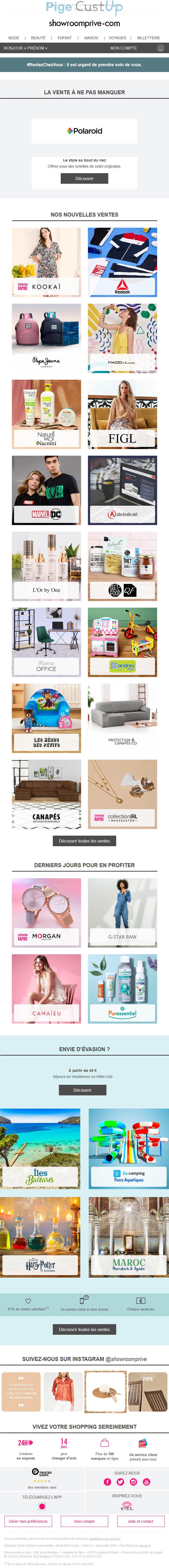 Exemple de Type de media  e-mailing - Showroomprive.com - Marketing marque - Communication Produits - Nouveaux produits - Marketing fidélisation - Incitation au réachat