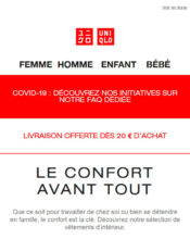 e-mailing - Marketing marque - Communication Produits - Nouveaux produits - Enquêtes Clients - Consultation client - Marketing fidélisation - Incitation au réachat - Uniqlo - 04/2020