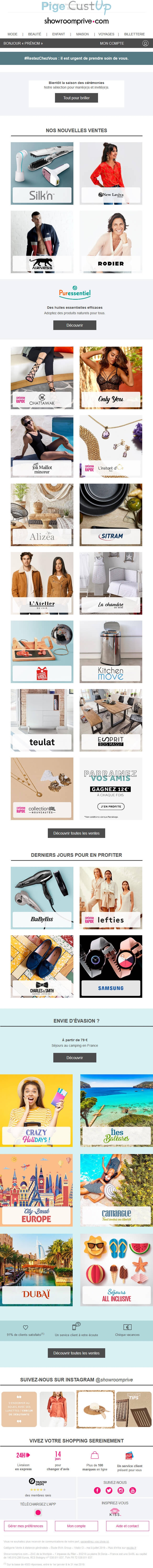 Exemple de Type de media  e-mailing - Showroomprive.com - Marketing marque - Communication Produits - Nouveaux produits - Marketing fidélisation - Incitation au réachat