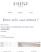 e-mailing - Transactionnels - Confirmation Livraison - Claudie Pierlot - 04/2020