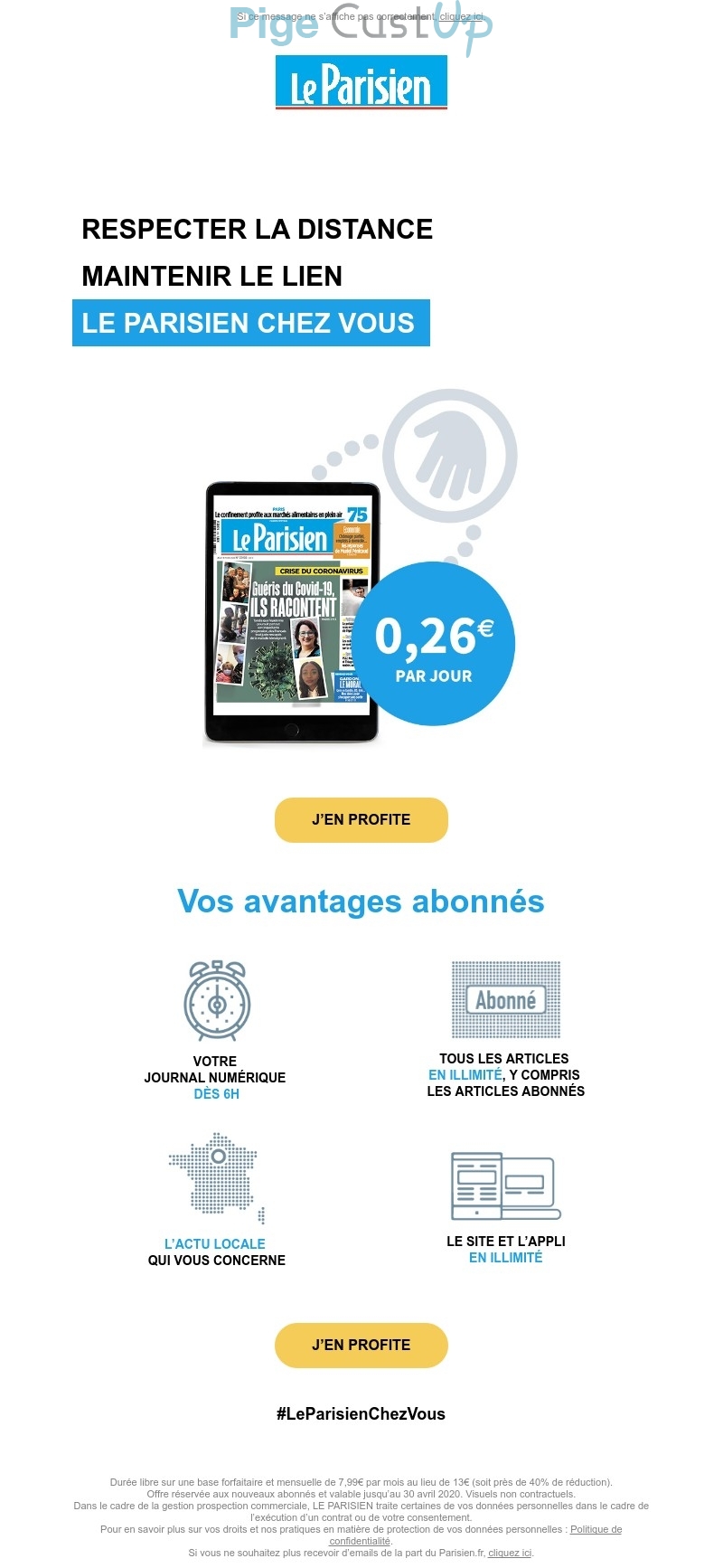 Exemple de Type de media  e-mailing - Le Parisien - Marketing Acquisition - Acquisition abonnements