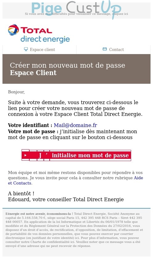 Exemple de Type de media  e-mailing - Total Direct Energie - Transactionnels - Changement de mot de passe / d'identifiant