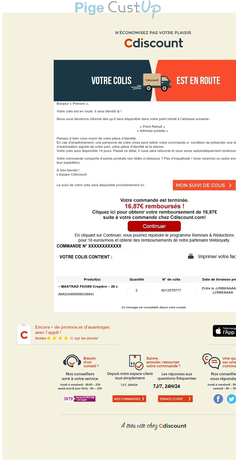 Cdiscount - Exemple de e-mailing - 04/2020 | 11775 | Benchmark | CustUp