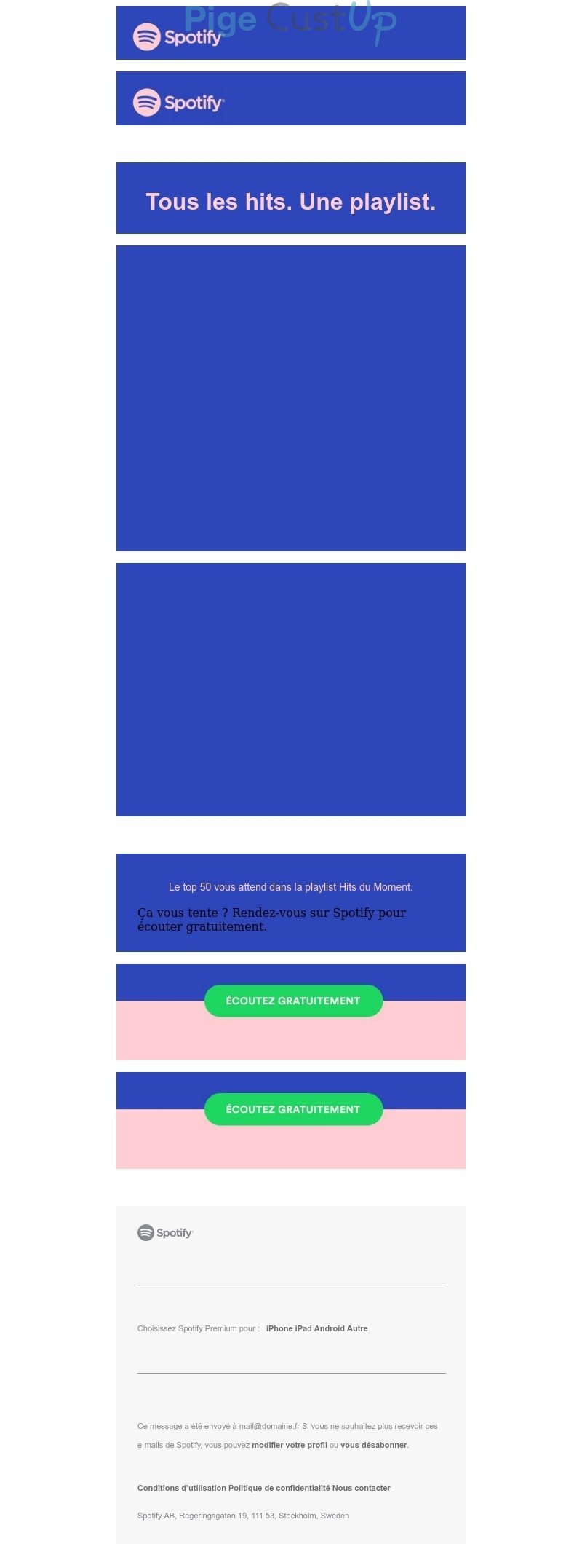 Exemple de Type de media  e-mailing - Spotify - Marketing relationnel - Newsletter