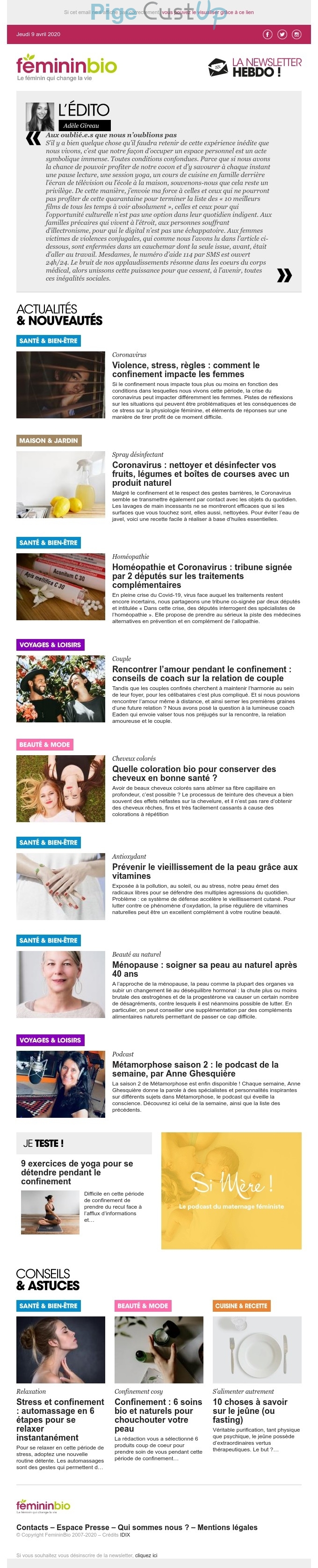 Exemple de Type de media  e-mailing - Fémininbio - Marketing relationnel - Newsletter