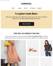 e-mailing - Marketing marque - Communication Produits - Nouveaux produits - Marketing fidélisation - Incitation au réachat - Marketing Acquisition - Ventes flash, soldes, demarque, promo, réduction - Sarenza - 04/2020