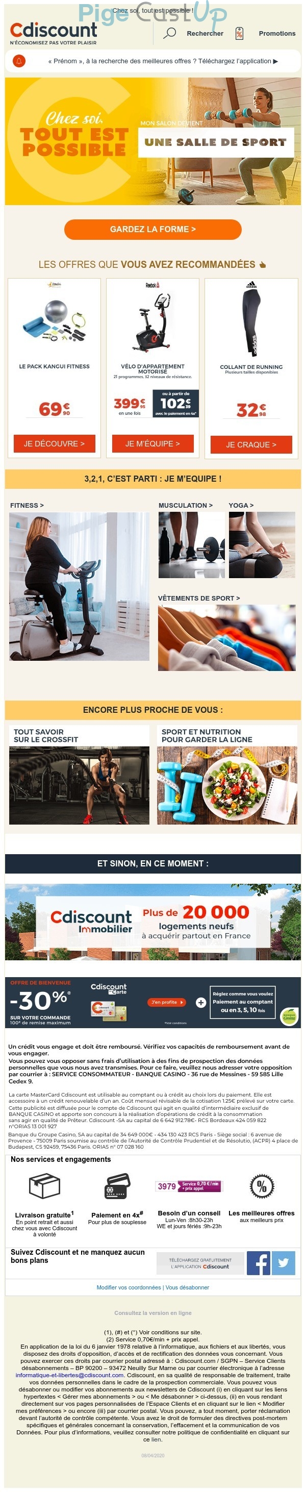 Exemple de Type de media  e-mailing - Cdiscount - Marketing marque - Communication Produits - Nouveaux produits - Marketing fidélisation - Incitation au réachat - Marketing Acquisition - Ventes flash, soldes, demarque, promo, réduction