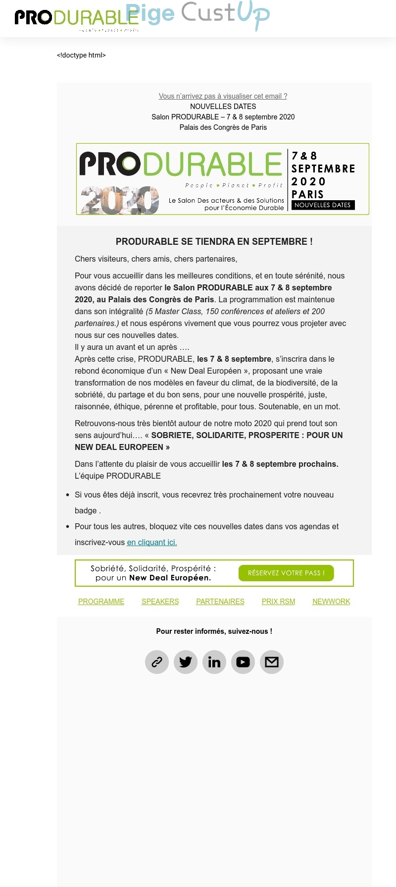 Exemple de Type de media  e-mailing - Salon Produrable - Marketing relationnel - Evénement