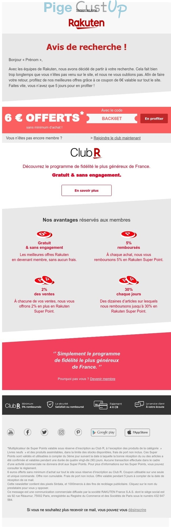 Exemple de Type de media  e-mailing - Rakuten - Marketing Acquisition - Acquisition abonnements - Gratuit - Cadeau - Relance inactifs - Ventes flash, soldes, demarque, promo, réduction - Marketing fidélisation - Incitation au réachat - Marketing marque