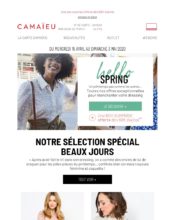 e-mailing - Marketing marque - Communication Produits - Nouveaux produits - Marketing Acquisition - Ventes flash, soldes, demarque, promo, réduction - Marketing relationnel - Newsletter - Camaïeu - 04/2020