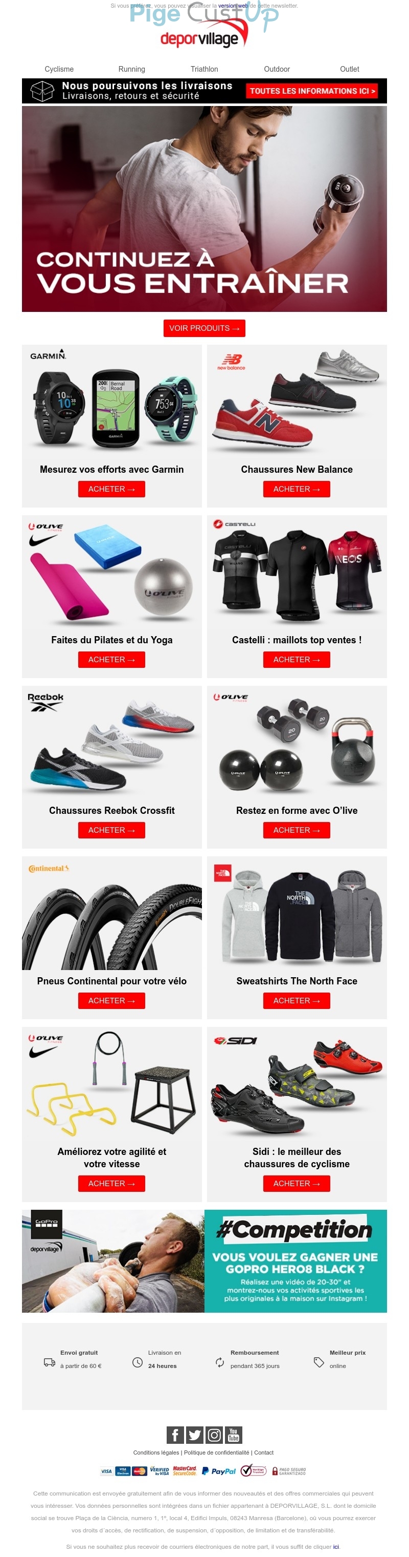 Exemple de Type de media  e-mailing - Deporvillage - Marketing marque - Communication Produits - Nouveaux produits