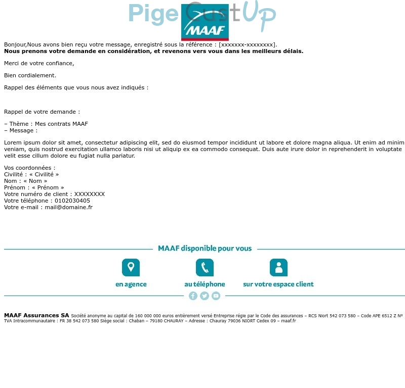 Exemple de Type de media  e-mailing - Maaf - Service Clients - Réclamations