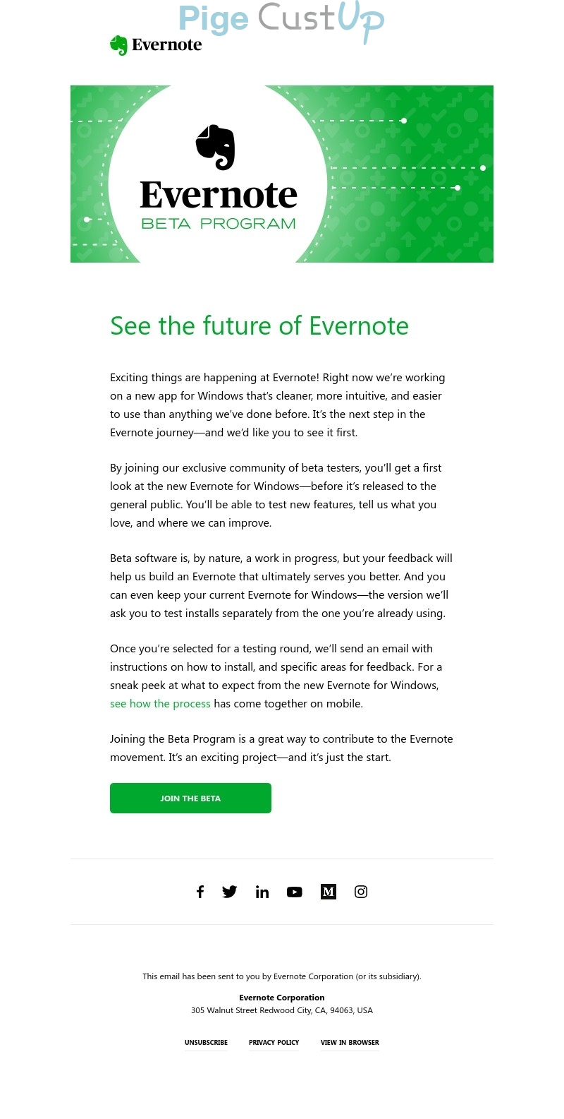 Exemple de Type de media  e-mailing - Evernote - Marketing marque - Appel à contribution