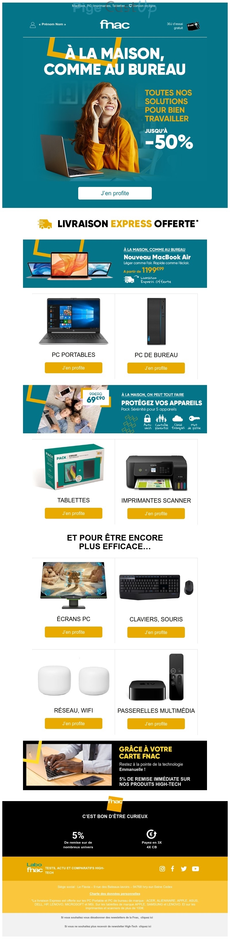 Exemple de Type de media  e-mailing - Fnac - Marketing fidélisation - Incitation au réachat - Marketing Acquisition - Ventes flash, soldes, demarque, promo, réduction