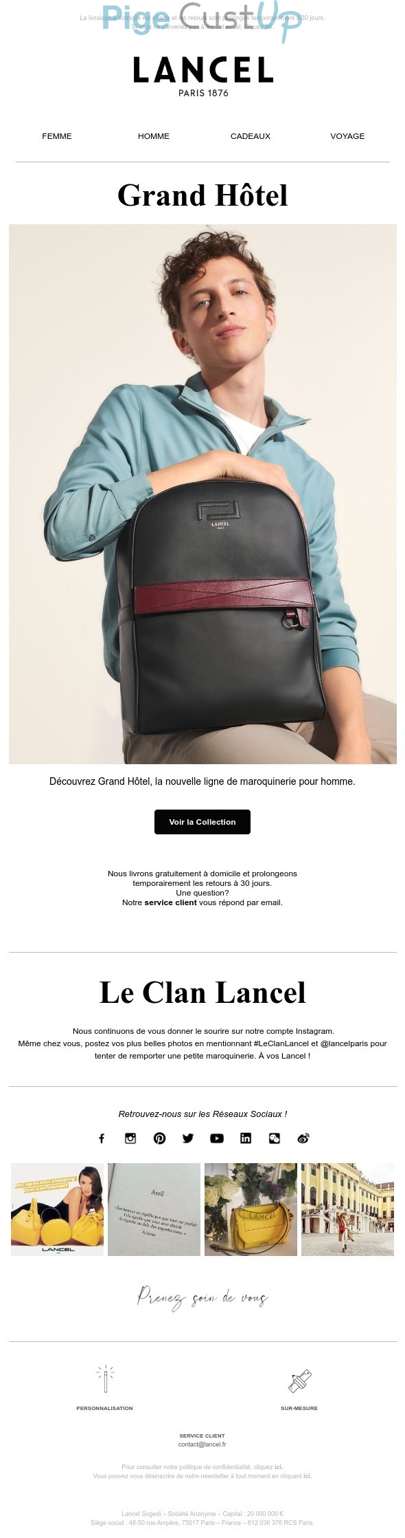 Exemple de Type de media  e-mailing - Lancel - Marketing marque - Communication Produits - Nouveaux produits - Marketing fidélisation - Incitation au réachat
