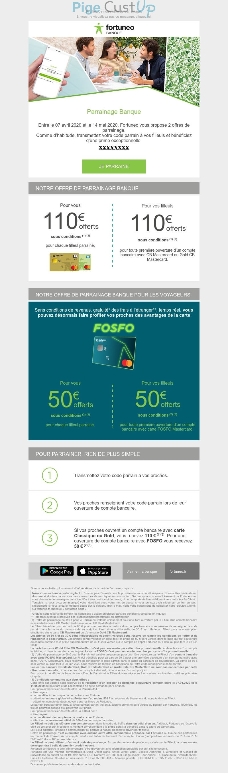 Exemple de Type de media  e-mailing - Fortuneo - Marketing Acquisition - Parrainage