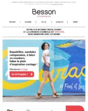 e-mailing - Marketing marque - Communication Produits - Nouveaux produits - Marketing Acquisition - Derniers jours - Gratuit - Cadeau - Ventes flash, soldes, demarque, promo, réduction - Marketing fidélisation - Incitation au réachat - Besson - 04/2020
