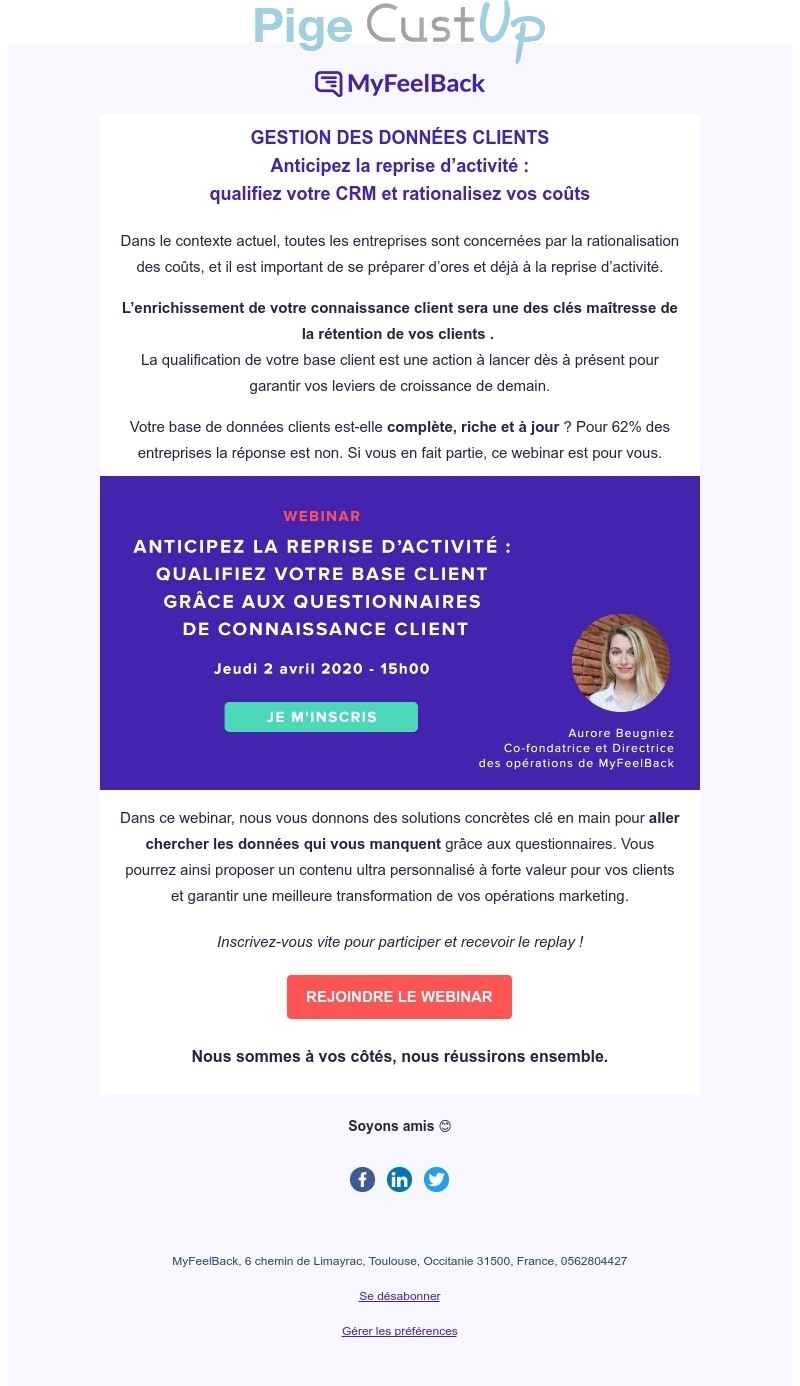 Exemple de Type de media  e-mailing - Myfeelback - Collecte de données - Acquisition de leads - Marketing relationnel - Evénement