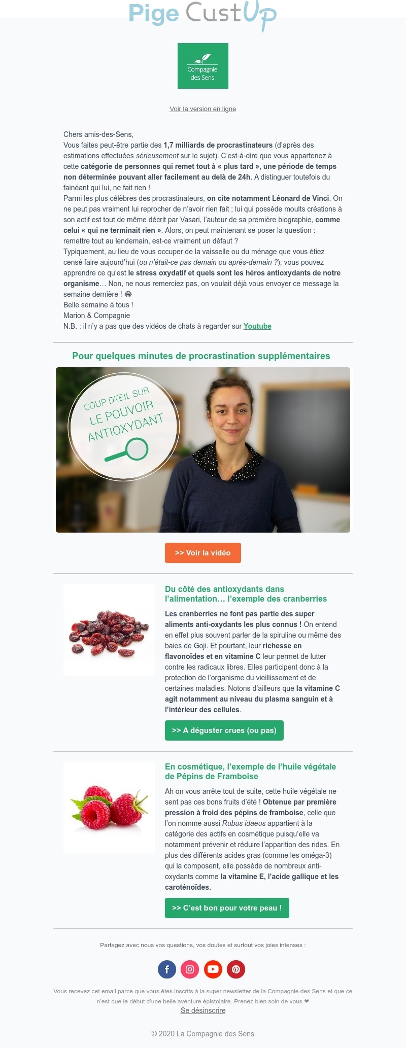 Exemple de Type de media  e-mailing - La compagnie des sens - Marketing relationnel - Newsletter