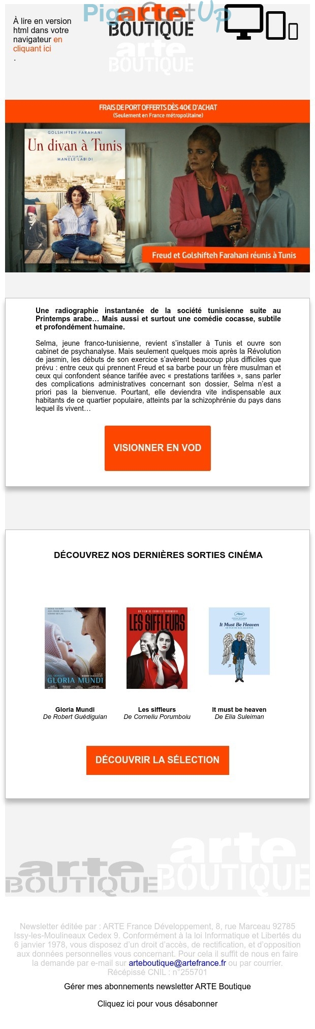 Exemple de Type de media  e-mailing - Arte Boutique - Marketing marque - Communication Produits - Nouveaux produits - Marketing fidélisation - Incitation au réachat