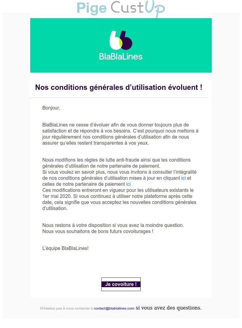 Exemple de Type de media  e-mailing - Blablaline - Marketing marque - Contractuel réglementaire