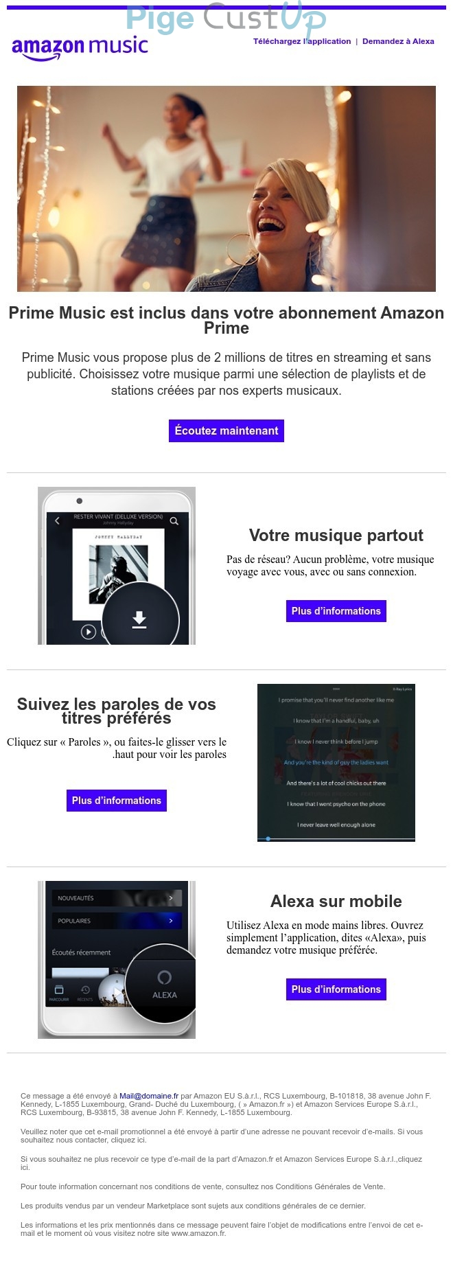 Exemple de Type de media  e-mailing - Amazon - Marketing marque - Communication Produits - Nouveaux produits - Communication Services - Nouveaux Services