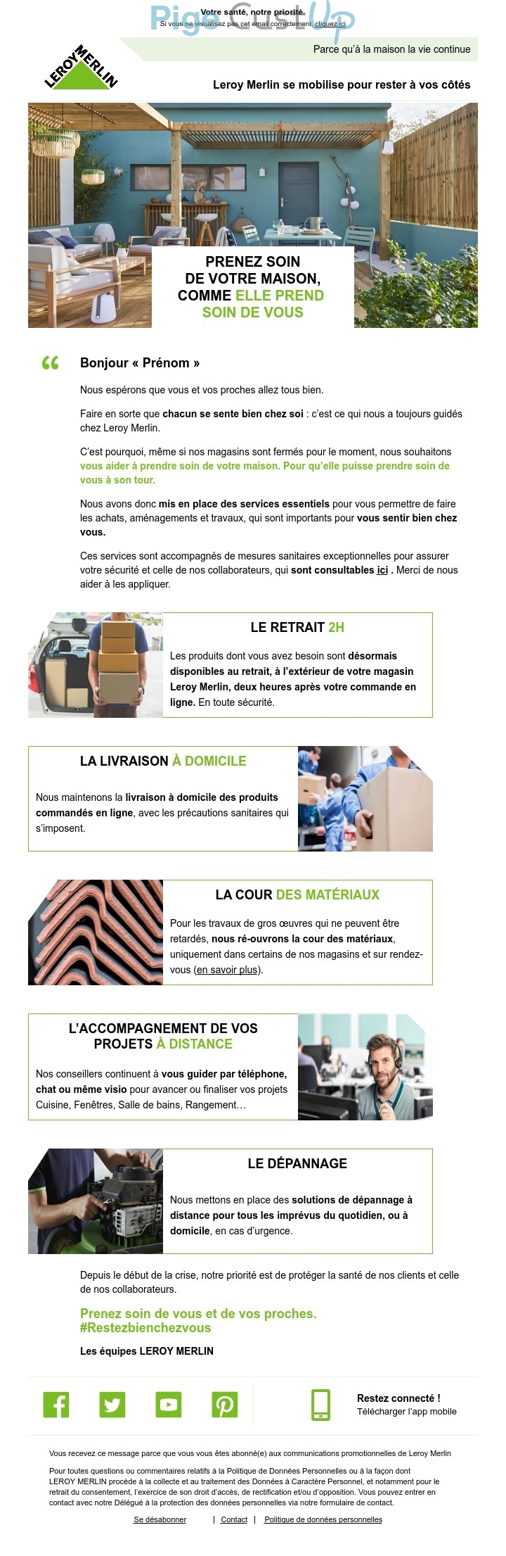 Exemple de Type de media  e-mailing - Leroy Merlin - Marketing marque - Communication Produits - Nouveaux produits - Communication Services - Nouveaux Services - Marketing fidélisation - Incitation au réachat