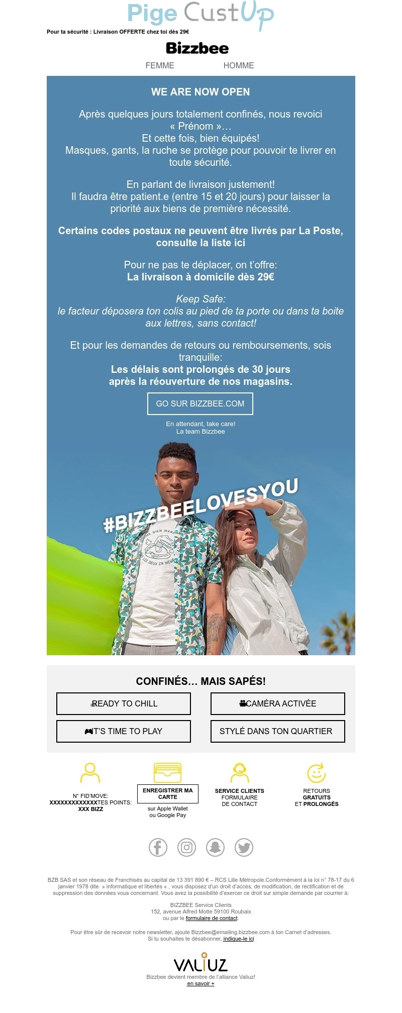 Exemple de Type de media  e-mailing - Bizzbee - Marketing fidélisation - Incitation au réachat - Points et statut